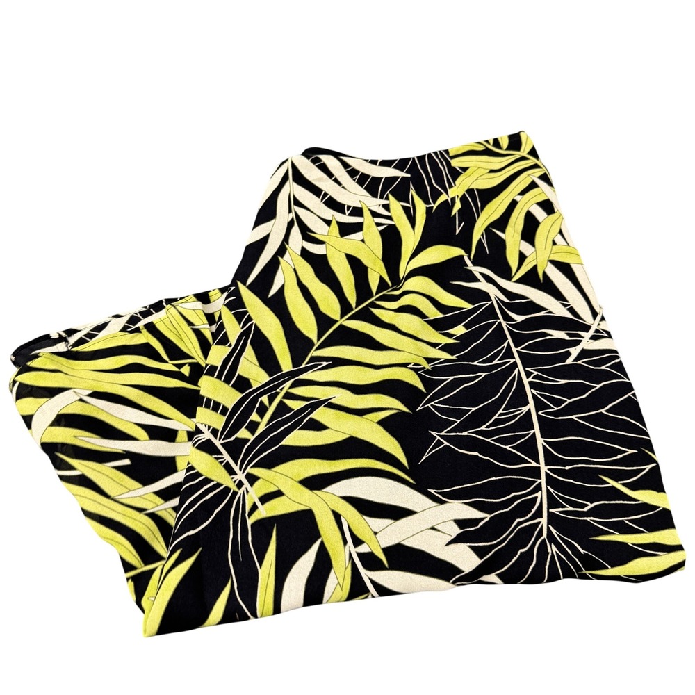 Talbots Skirt Womens 22W Pure Silk Palm Leaf Print Black Yellow Tropical Vintage
